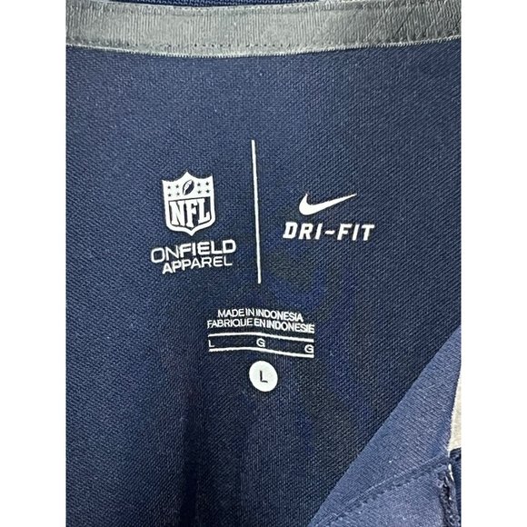 Nike Dri-Fit NFL Patriots Navy Polo Shirt Striped Sleeves Logos Mens L Golf - Picture 5 of 5